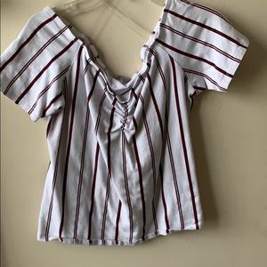 White & maroon strip crop top